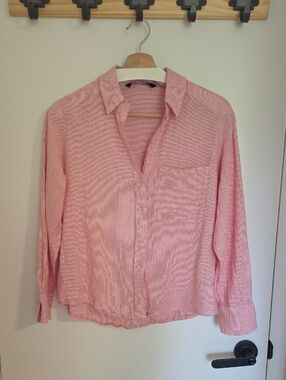 Zara Pink/Red Striped Button-Up Linen Shirt